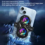 نمایش فن موبایل مدل K11 روی گوشی با ساختار دو فن و نورپردازی RGB