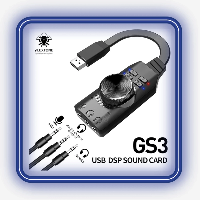کارت و تقویت‌کننده صدای گیمینگ Plextone GS3 II با پردازشگر DSP و صدای مجازی 7.1