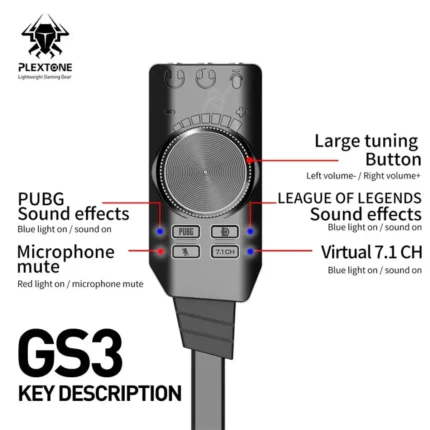 دکمه‌های کنترل صدا و افکت‌های گیمینگ کارت صدای Plextone GS3 II