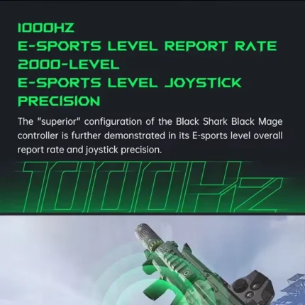 نمایش نرخ گزارش‌دهی 1000 هرتز و دقت جوی‌استیک دسته بازی بلک شارک مدل Black Shark Dark Magician