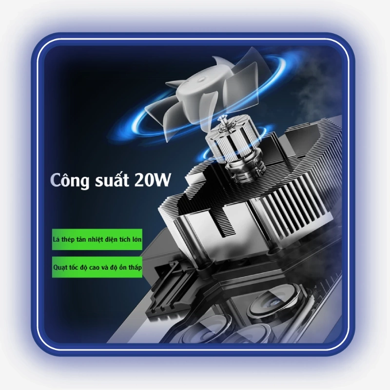 نمایش ساختار هیتسینک و توان 20 وات فن موبایل PIVA مدل BL7