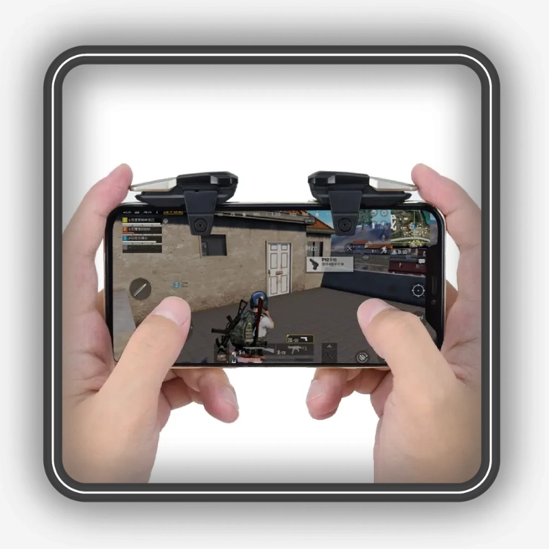 نمایش استفاده از دسته بازی لیزری پابجی pubg مدل JS27 هنگام انجام بازی موبایلی