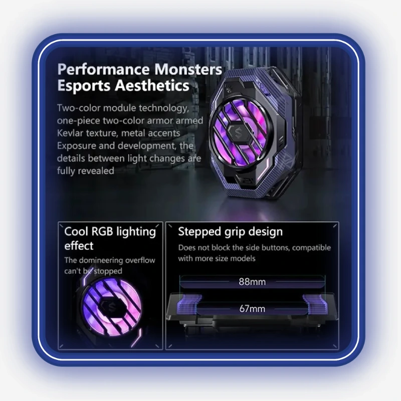 نمایش نورپردازی RGB و طراحی گیمینگ BlackShark FunCooler 3 Pro