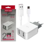 نمای شارژر، کابل microUSB و بسته‌بندی شارژر دیواری تسکو مدل TTC 55