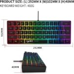 نمایش ابعاد کیبورد گیمینگ HXSJ مدل V700