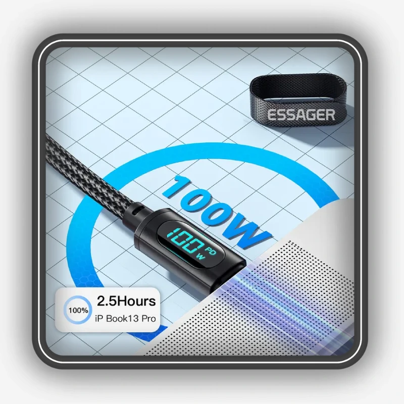 نمایش قابلیت شارژ 100 واتی کابل تایپ سی به تایپ سی پیوا مدل Piva FC01