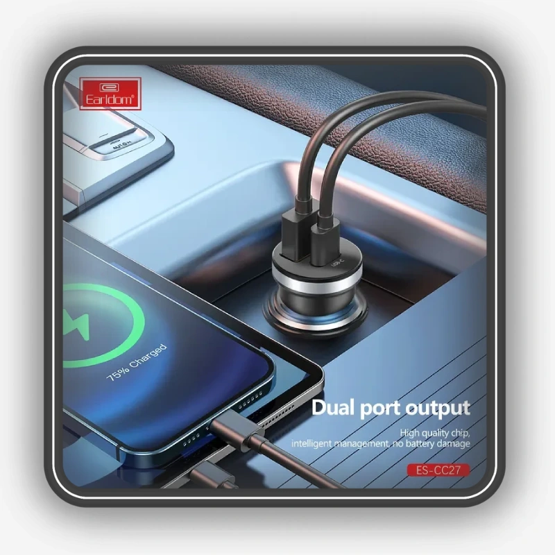 شارژ هم‌زمان دستگاه‌ها با شارژر فندکی ارلدام مدل Earldom CC27