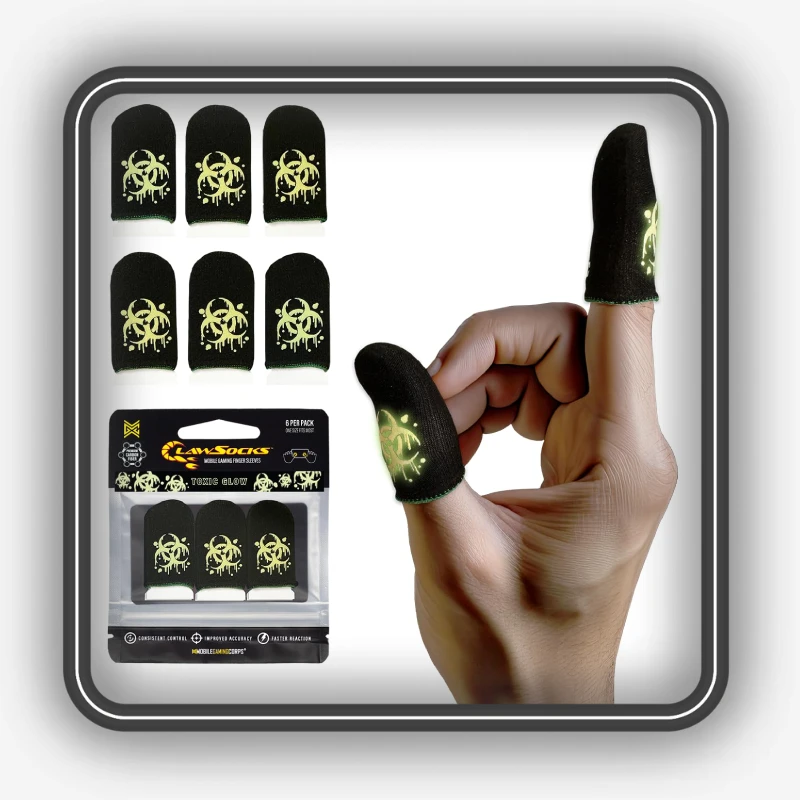 نمایش استفاده از آستین کنترل کننده انگشت ClawSocks Toxic Glow روی انگشت