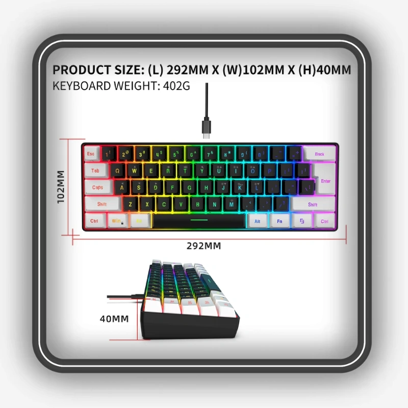 نمایش ابعاد کیبورد HXSJ V700 New