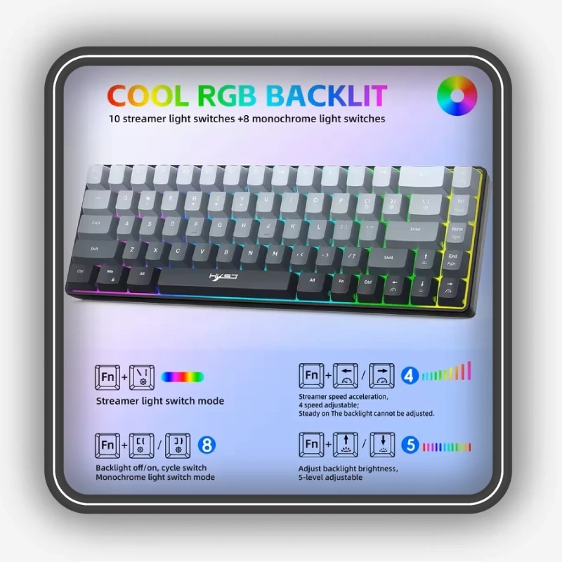 نمایش نورپردازی RGB کیبورد HXSJ V200