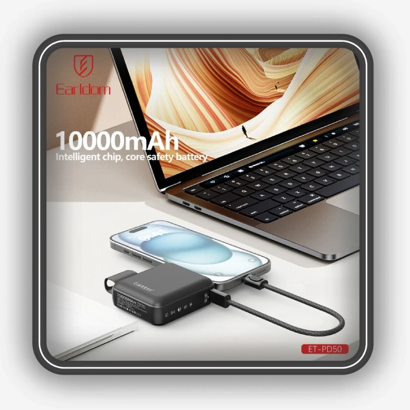 نمایش پاوربانک 10000 میلی آمپر ارلدام مدل ET-PD50 در حال شارژ چند دستگاه