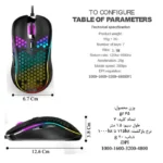نمایش ابعاد، تعداد کلیدها و سطوح DPI ماوس گیمینگ باسیم مدل D110