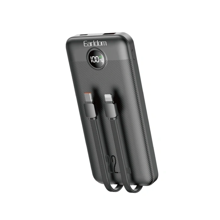 نمای نزدیک از کابل‌های داخلی USB-C و 8-Pin پاوربانک 10000 میلی آمپر ارلدام مدل ET-PD55
