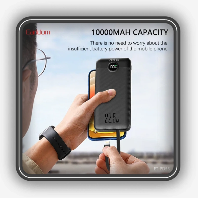 نمایش قابلیت شارژ سریع پاوربانک 10000 میلی آمپر ارلدام مدل ET-PD55