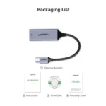 محتویات بسته مبدل USB-C به Ethernet یوگرین مدل CM199 کد 50737