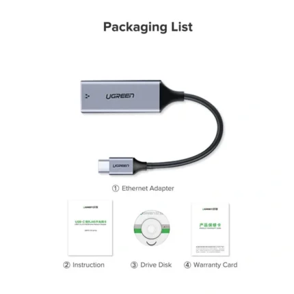 محتویات بسته مبدل USB-C به Ethernet یوگرین مدل CM199 کد 50737