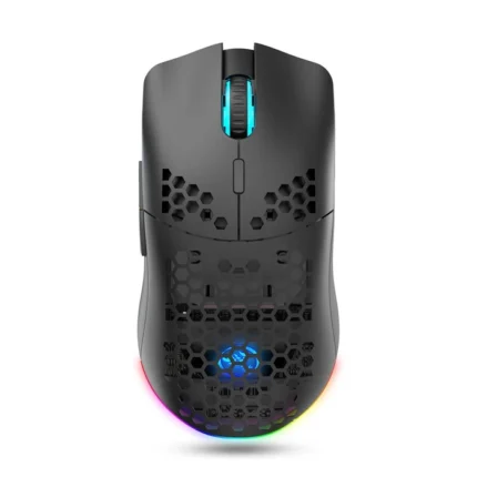 نمای بالایی ماوس گیمینگ بی سیم HXSJ مدل T66 Pro با چیدمان کلیدها و ساختار Honeycomb