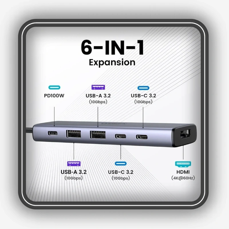 نمایش 6 درگاه هاب 6 پورت USB-C یوگرین مدل CM511 کد 35999