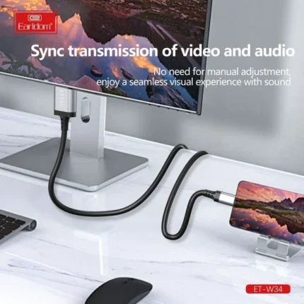 اتصال کابل تبدیل Type-C به HDMI ارلدام مدل Earldom ET-W34 به نمایشگر
