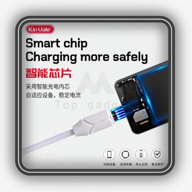 نمایش قابلیت Smart Chip و شارژ ایمن کابل تبدیل USB به USB-C کین واله مدل C-68